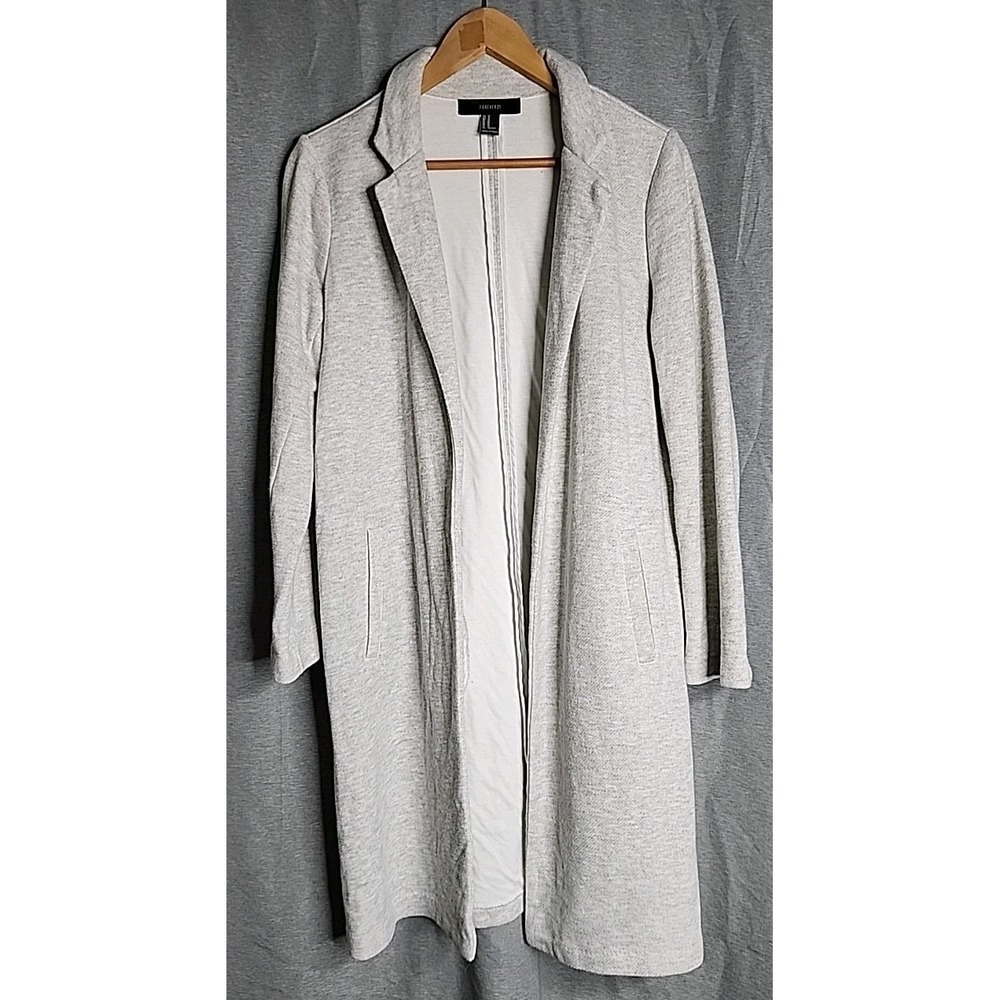 Womens Forever 21 Coat Size Medium Lightweight Duster Heather Gray Cotton Knit